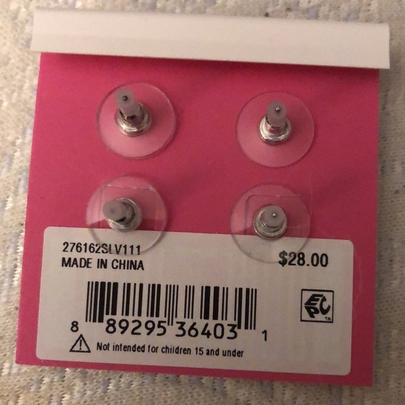 Betsey Johnson Silver Tone Heart & Cat Stud Earring Set CZ Accents NWT - Picture 11 of 12